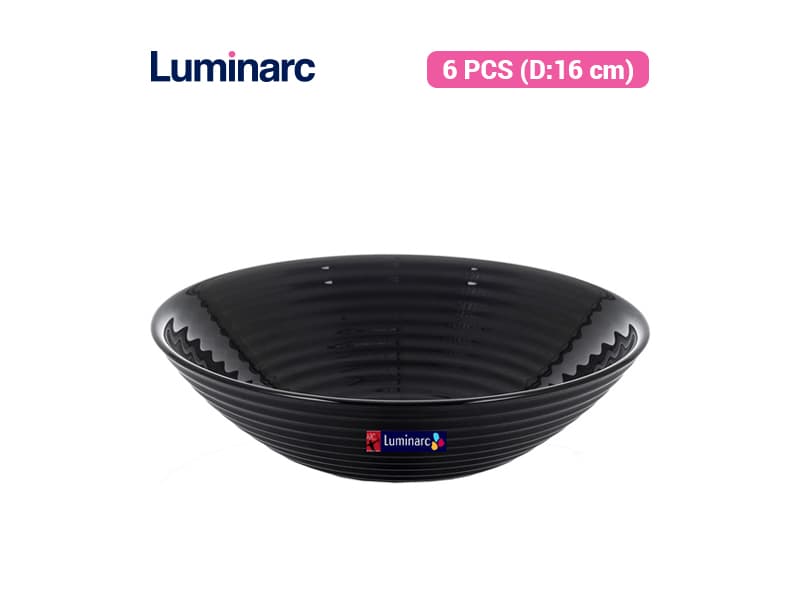 Luminarc Harena Schwarz 6er-Set Glasschüsseln, 20 Cm – Gehärtetes Glas, Mikrowellen- & Spülmaschinengeeignet