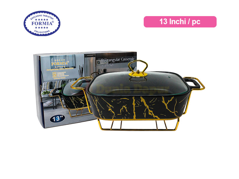 Formia Rect Casserole Marble Black 13 inci W/Stand / Pc