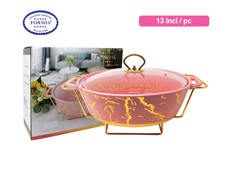 Formia Round Casserole Marble Pink13 inci W/Stand / Pc