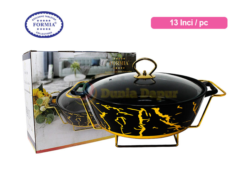 Formia Round Casserole Marble Black 13 inci W/Stand / Pc