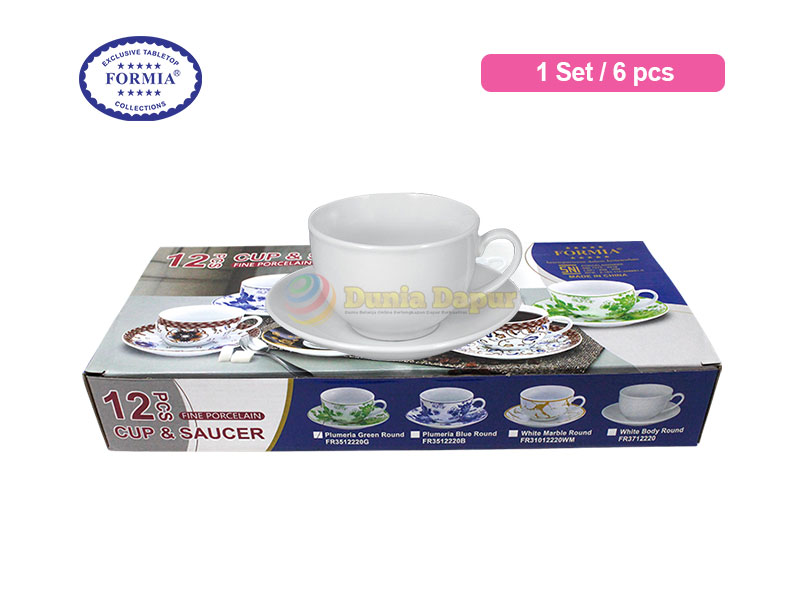Formia 6 pc Cup Saucer / set White Body Round