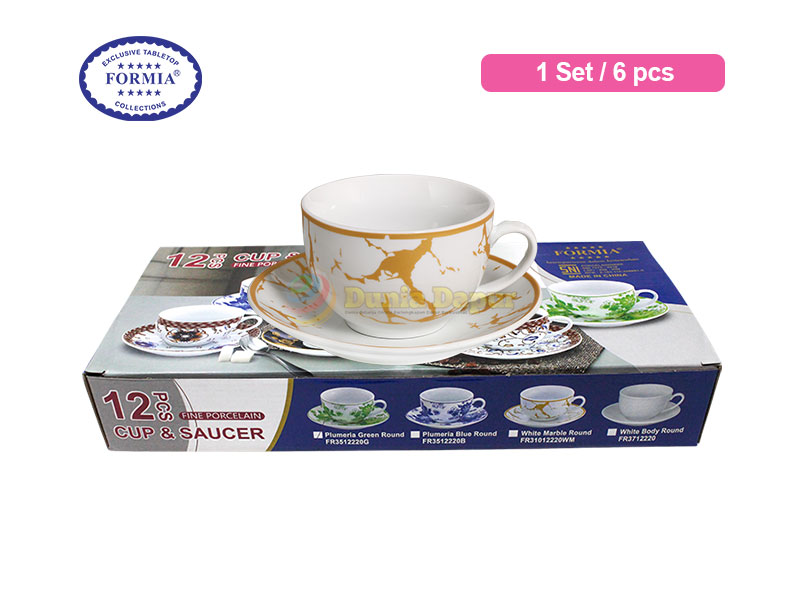 Formia 6 pc Cup Saucer / set White Marble Round